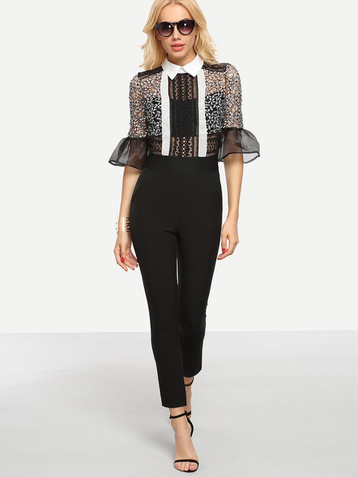 Shein Hollow Out Lace 2 In 1 Jumpsuit - Black