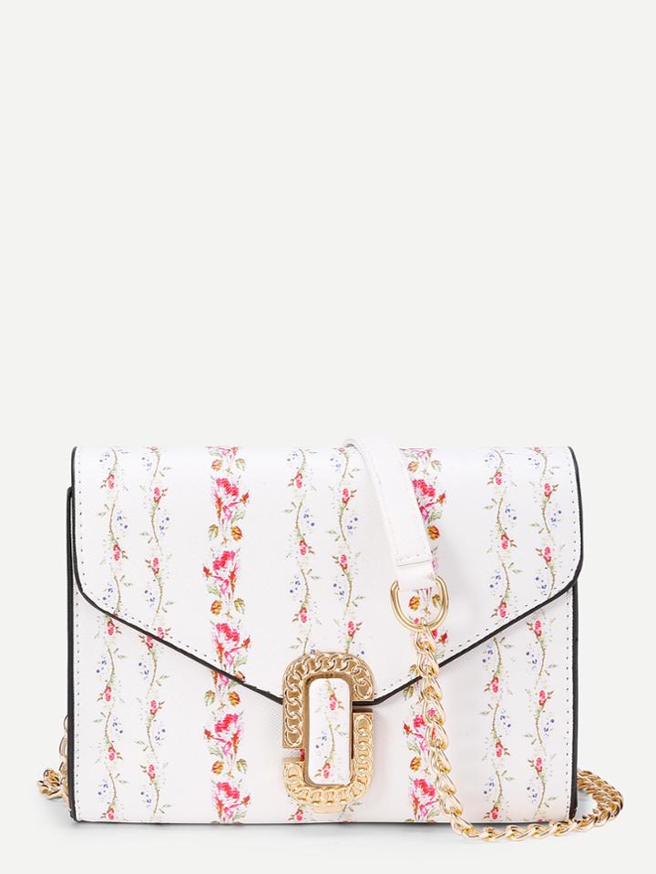 Shein Calico Print Pu Shoulder Bag With Chain