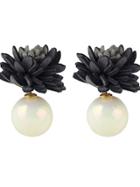 Shein Black New Imitation Pearl Flower Stud Earrings