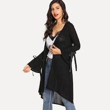 Shein Ribbon Bow Tie Solid Coat