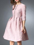 Shein Pink Jacquard Pockets A-line Dress
