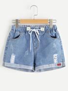 Shein Distressed Drawstring Waist Cuffed Denim Shorts