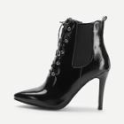Shein Lace Up Front Patent Leather Ankle Boots