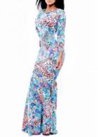 Rosewe Charming Print Design Round Neck Woman Maxi Dress