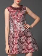 Shein Red Round Neck Sleeveless Beading Embroidered Dress