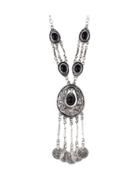 Shein Black Tibetan Style Silver Color Imitation Turquoise Long Statement Necklace