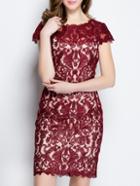 Shein Burgundy Disc Flowers Sheath Dress