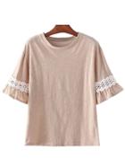 Shein Apricot Bell Sleeve Crochet T-shirt