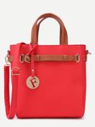 Shein Red Pebbled Pu Buckle Strap Handbag With Shoulder Strap