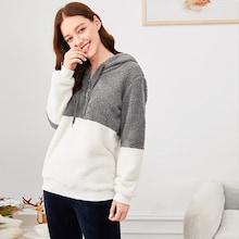 Shein Two Tone Plush Hooded Top