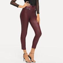Shein Exposed Zip Detail Coated Skinny Pants