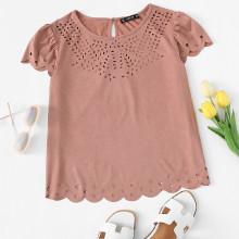 Shein Laser Cut Insert Scallop Trim Top
