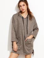 Shein Khaki Hooded Dip Hem Split Sweatshirt Dress With Pockets