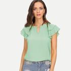 Shein V Cut Neck Layered Flounce Raglan Sleeve Top