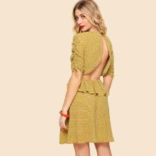 Shein Drawstring Sleeve Open Back Ruffle Dress