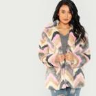 Shein Chevron Teddy Coat