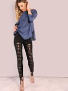 Shein All Lace Up Skinny Pants Black