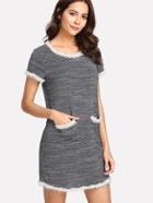 Shein Pearl Beaded Trim Pocket Patched Dress