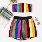Shein Striped Crop Tube Top With Shorts