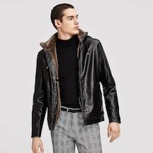 Shein Men Pu Fleece Lined Hooded Jacket