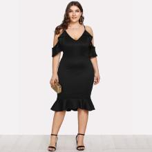 Shein Plus Ruffle Trim Cold Shoulder Cami Dress