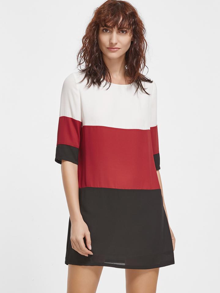 Shein Color Block Half Sleeve Tunic Dress