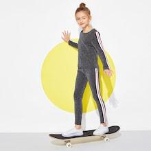 Shein Girls Striped Trim Metallic Top & Pants Set