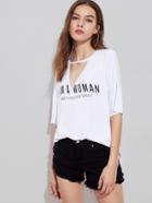 Shein V-cut Elbow Sleeve Tee