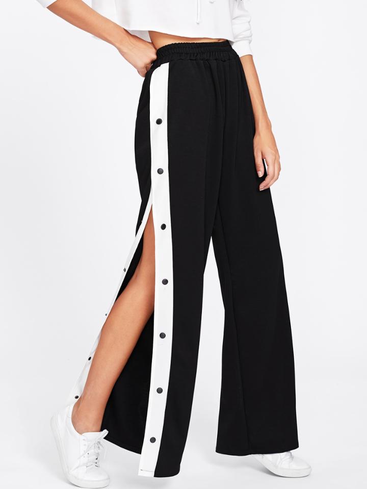 Shein Tape Button Side Wide Leg Pants