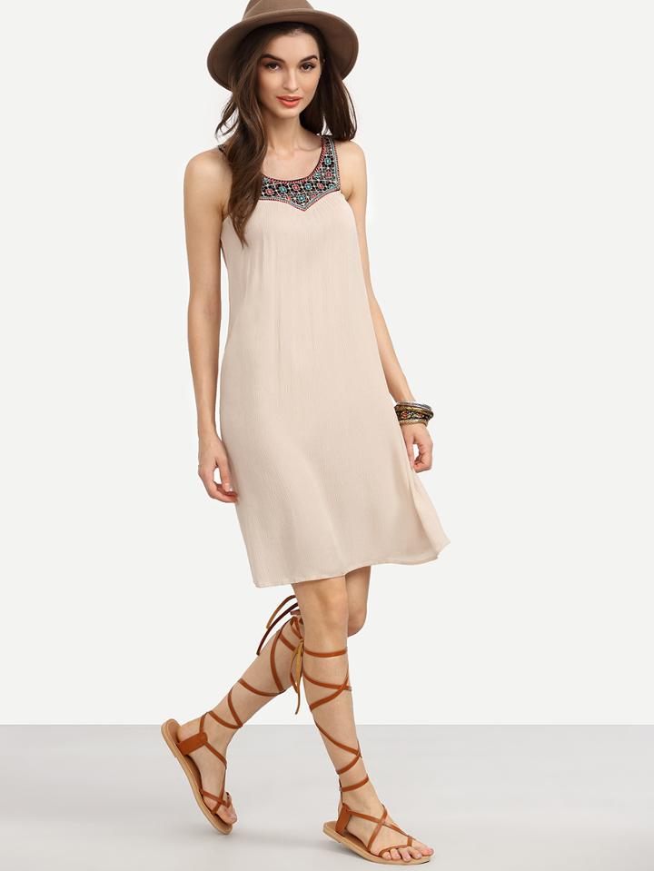 Shein Apricot Embroidered Crepe Dress