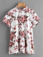 Shein Frill Neck Buttoned Closure Back Floral Smock Tee