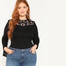 Shein Plus Guipure Lace Yoke Solid Tee