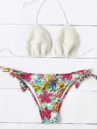 Shein Calico Print Crochet Mix & Match Bikini Set