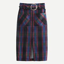 Shein Self Tie Slit Hem Plaid Pencil Skirt