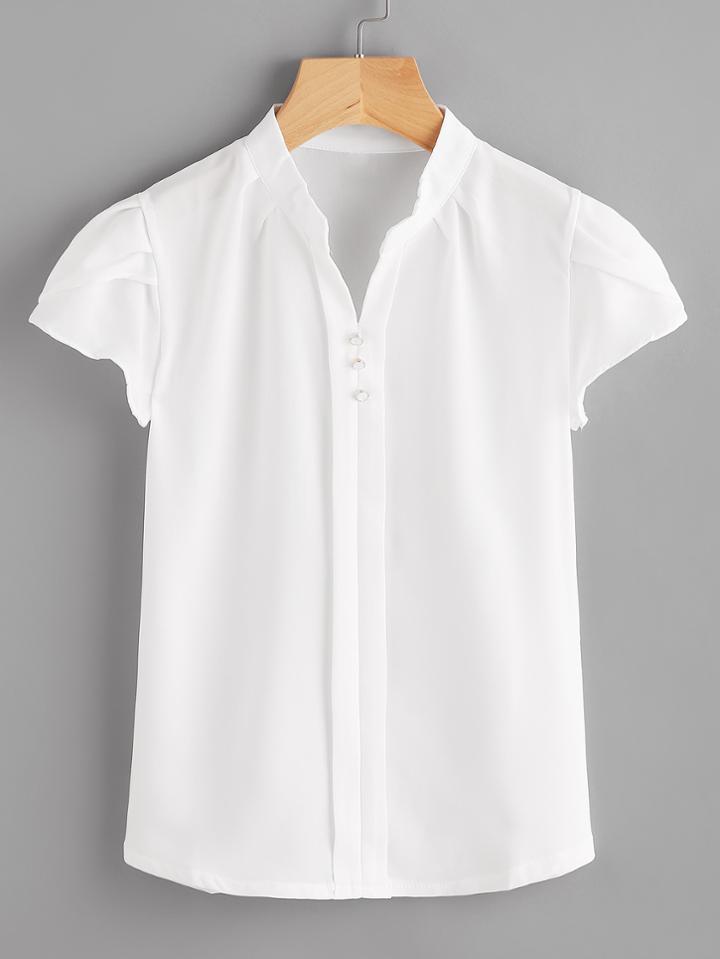 Shein Cap Sleeve Mandarin Collar Blouse