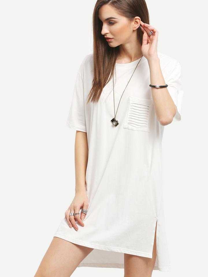 Shein Ripped Pocket High-low T-shirt Dress