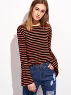 Shein Contrast Striped Bell Sleeve T-shirt