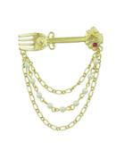 Shein Retro Style Gold-color Chain With Simulated-pearl Shell Fork Brooch