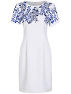 Shein White Round Neck Short Sleeve Embroidered Dress