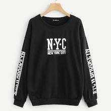 Shein Plus Round Neck Letter Print Sweatshirt