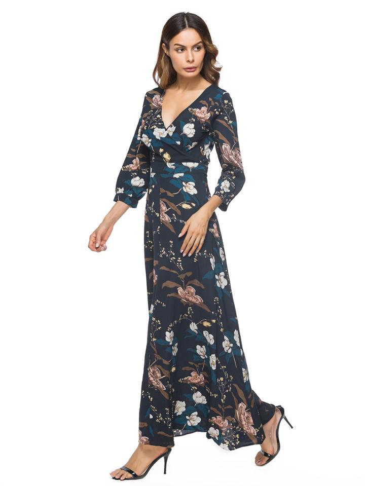 Shein Surplice Neckline Botanical Print Dress