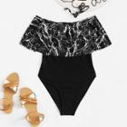 Shein Plus Marble Print Flounce Swimsuit