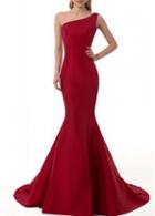 Rosewe Wine Red One Shoulder Maxi Dress