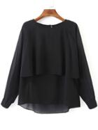 Shein Black Long Sleeve Double Layers Chiffon Blouse