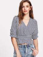 Shein Contrast Striped Wrap Blouse