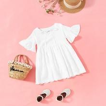 Shein Girls Eyelet Embroidery Scalloped Wrap Dress