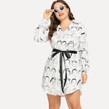 Shein Plus Figure Print Self Tie Dress