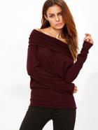 Shein Burgundy Foldover Off The Shoulder Ruched Sweater