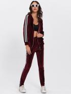 Shein Contrast Stripe Side Velvet Hoodie And Pants