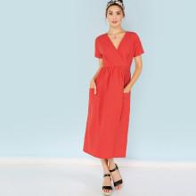 Shein Surplice Neck Pocket Patched Slit Dress